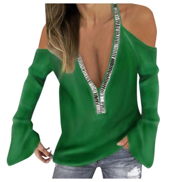 2020 tee shirts women autumn deep v-neck solid off-shoulder flare sleeve sequined women's clothing drop shipping, White
2020 tee shirts women autumn deep v-neck solid off-shoulder flare sleeve sequined women's clothing drop shipping, White