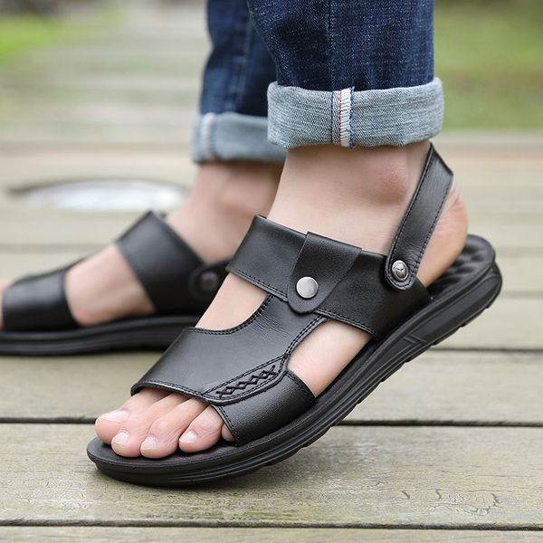 summer sandals men genuine leather casual beach shoe men's dual purpose students peep-toe cowhide anti-slip outdoor slipper men, Black
summer sandals men genuine leather casual beach shoe men's dual purpose students peep-toe cowhide anti-slip outdoor slipper men, Black