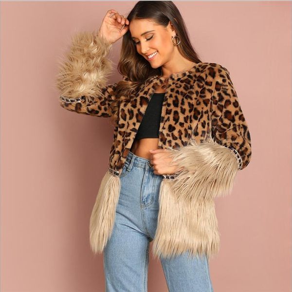 2019 fashion coats woman plus size fur coats women faux fur jacket leopard print panel mid-length jacket, Black
2019 fashion coats woman plus size fur coats women faux fur jacket leopard print panel mid-length jacket, Black