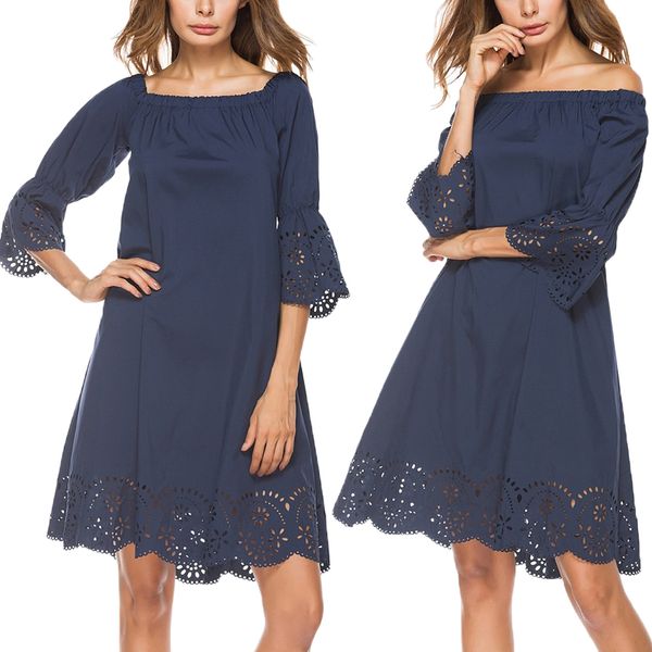 women off shoulder shift dress round neck hollow out ruffle floral dress, White;black
women off shoulder shift dress round neck hollow out ruffle floral dress, White;black