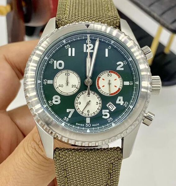 low-key date quartz watch mens watches chronograph aviator 8 curtiss 1884 army green dial military band wristwatches, Slivery;brown 
low-key date quartz watch mens watches chronograph aviator 8 curtiss 1884 army green dial military band wristwatches, Slivery;brown