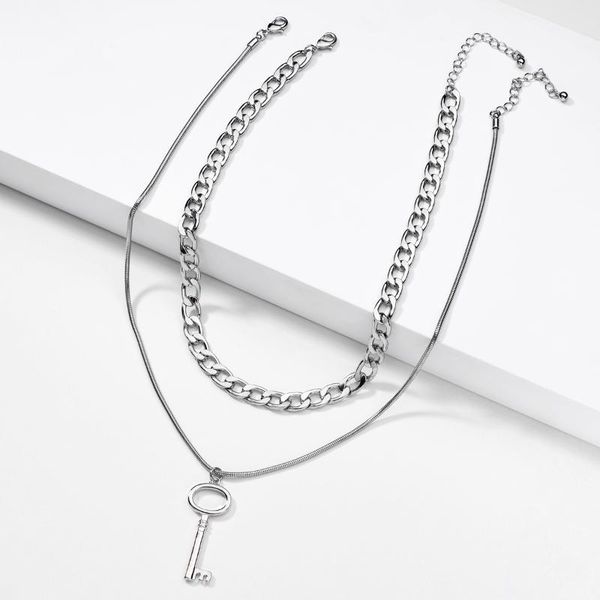 chiao double layered stacked chain link necklace,key pendant necklaces for women, Silver
chiao double layered stacked chain link necklace,key pendant necklaces for women, Silver