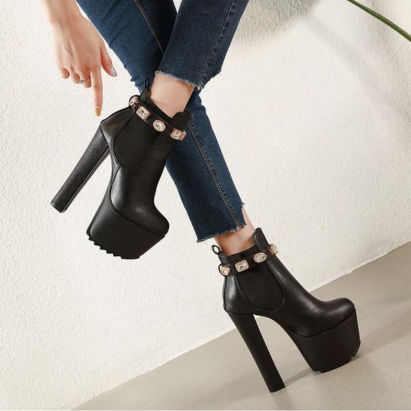 2019 european new buckle rhinestone ankle boots platform women winter shoes round toes short boots 16cm square heel side zip, Black
2019 european new buckle rhinestone ankle boots platform women winter shoes round toes short boots 16cm square heel side zip, Black