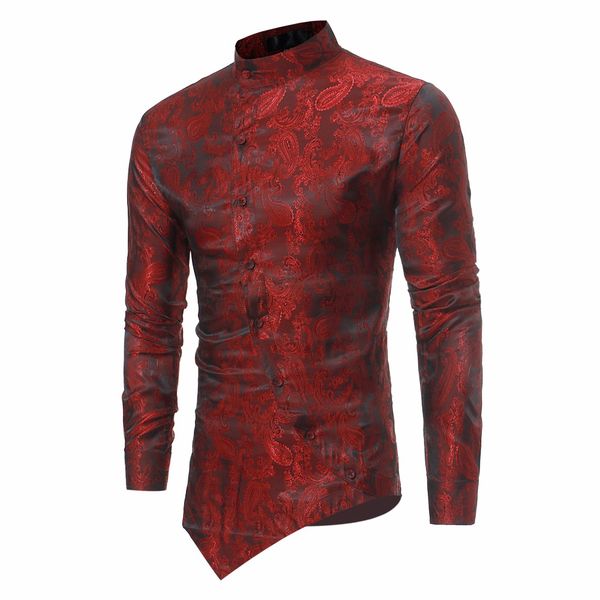fashion paisley shirt men 2018 personality oblique button irregular casual dress shirt mens mandarin collar long sleeve shirts, White;black
fashion paisley shirt men 2018 personality oblique button irregular casual dress shirt mens mandarin collar long sleeve shirts, White;black