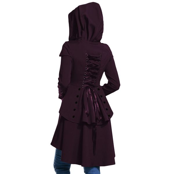 

zaful criss cross layered lace up high low hooded coat vintage long coats wools blends solid color ruffles lace up femme jackets, Black