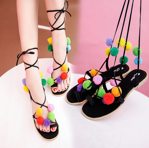 summer new flower fur ball female sandals flat bottom with lace toe roman sandals female, Black
summer new flower fur ball female sandals flat bottom with lace toe roman sandals female, Black