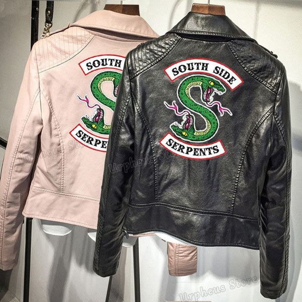 black/pink color southside riverdale serpents pu leather jacket print serpents leather jacket for women, Black;brown
black/pink color southside riverdale serpents pu leather jacket print serpents leather jacket for women, Black;brown
