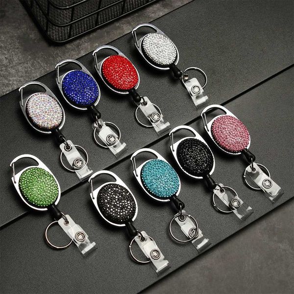1pc shiny rhinestone retractable reel clip badge holder id card key ring carabiner resilience durable portable metal clip, Black
1pc shiny rhinestone retractable reel clip badge holder id card key ring carabiner resilience durable portable metal clip, Black