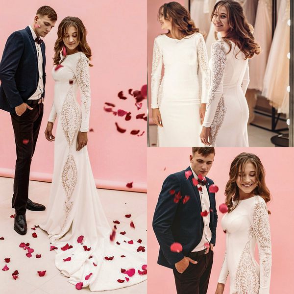 2020 modest mermaid wedding dresses jewel neck lace appliqued vestidos de novia boho wedding dress plus size satin elegant bridal gown, White
2020 modest mermaid wedding dresses jewel neck lace appliqued vestidos de novia boho wedding dress plus size satin elegant bridal gown, White