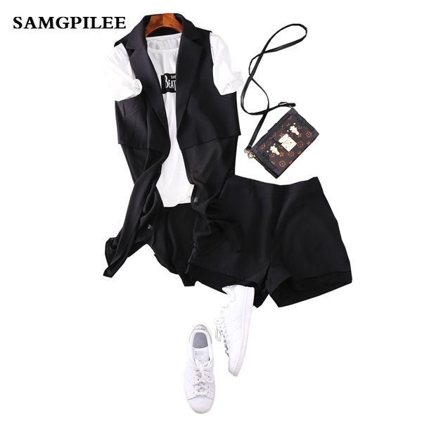 2019 new samgpilee short sleeve casual pullover turn-down collar elastic waist solid shorts+vest+t-shirt 3 piece women set l-4xl, White
2019 new samgpilee short sleeve casual pullover turn-down collar elastic waist solid shorts+vest+t-shirt 3 piece women set l-4xl, White