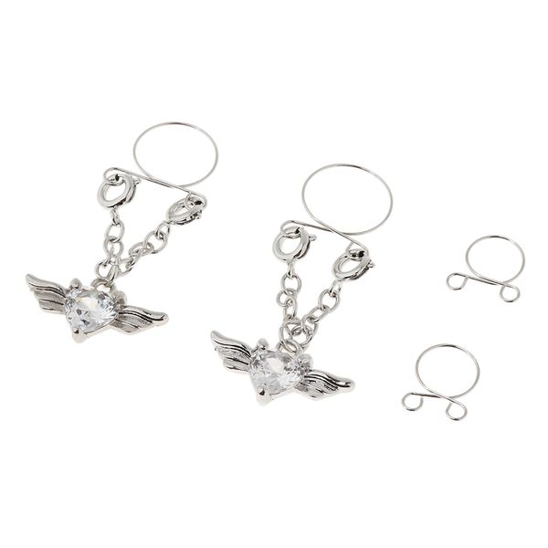 1pair crystal angel wing heart dangle nipple ring faux piercing body jewelry, Slivery;golden
1pair crystal angel wing heart dangle nipple ring faux piercing body jewelry, Slivery;golden