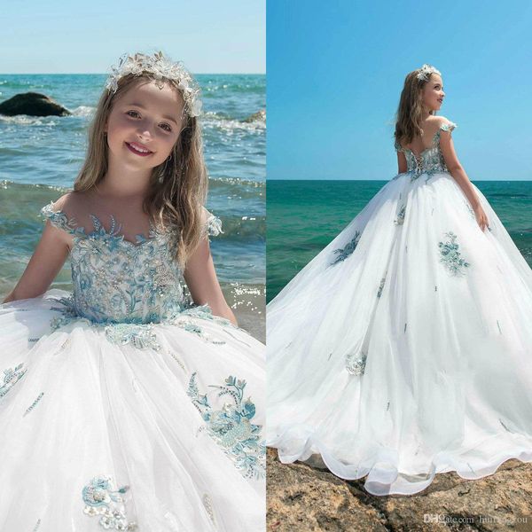 flower girl dresses for wedding sheer neck lace applique rhinestones kids designer clothes custom made girls pageant dresses, White;blue
flower girl dresses for wedding sheer neck lace applique rhinestones kids designer clothes custom made girls pageant dresses, White;blue
