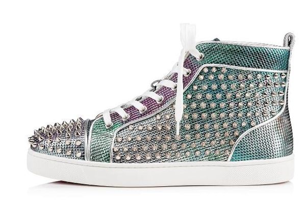 luxurious casual sneakers bling shinny glitter green high platform bottom mens boots silver rivets designer lace-up shoes, Black 
luxurious casual sneakers bling shinny glitter green high platform bottom mens boots silver rivets designer lace-up shoes, Black