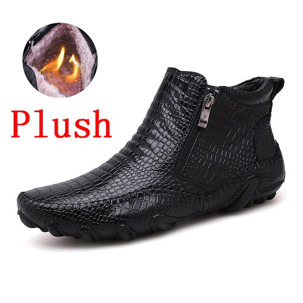 genuine leather men boots winter waterproof ankle boots riding outdoor working snow men shoes, Black