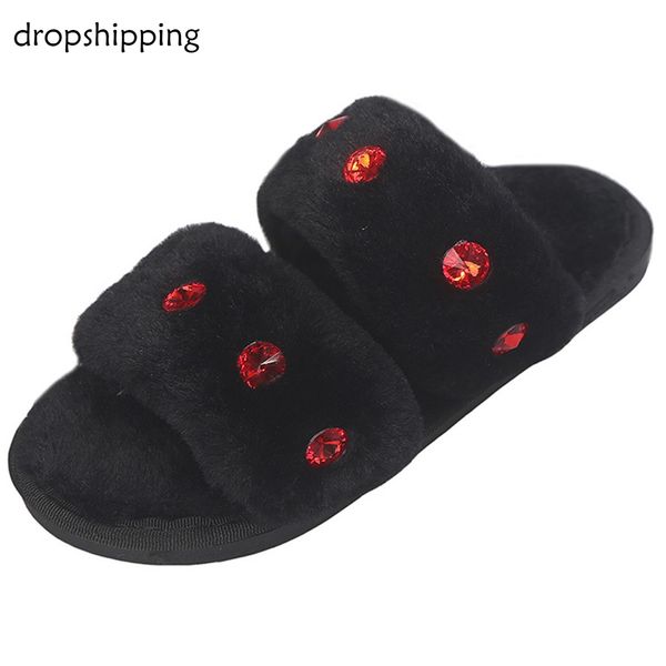 women home slippers with faux fur rhinestone slippers women warm shoes rivets antiskid plush cotton flats #thy, Black
women home slippers with faux fur rhinestone slippers women warm shoes rivets antiskid plush cotton flats #thy, Black
