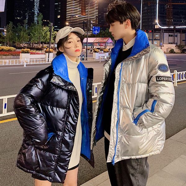 2019 new glossy down couple jacket female large size korean fashion coat thick bright short jacket cotton padded men's, Black 
2019 new glossy down couple jacket female large size korean fashion coat thick bright short jacket cotton padded men's, Black