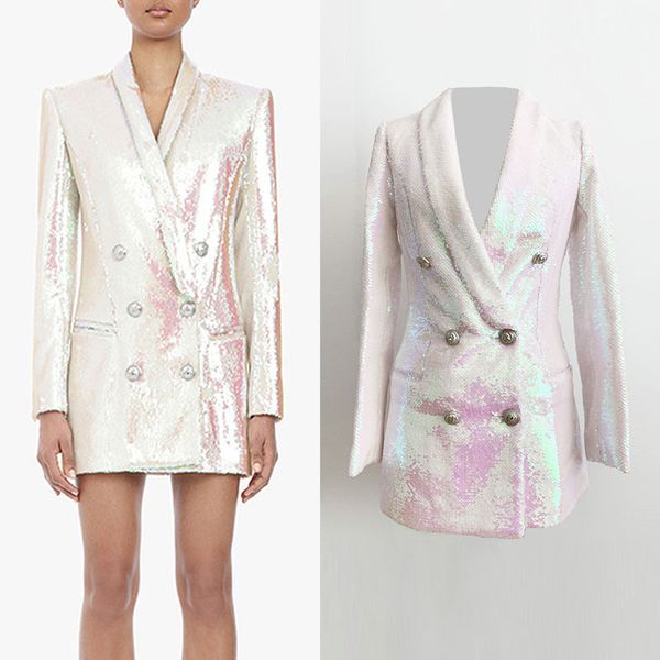 england style sequined beading slim blazer female fashion brand double breasted metal buttons outerwear leisure blazer wq2291, White;black
england style sequined beading slim blazer female fashion brand double breasted metal buttons outerwear leisure blazer wq2291, White;black