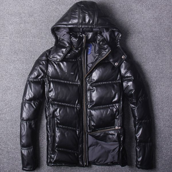 sheep skin men's genuine leather jacket thick hat detachable white duck down short stand collar lapel slim fit winter coat, Black
sheep skin men's genuine leather jacket thick hat detachable white duck down short stand collar lapel slim fit winter coat, Black