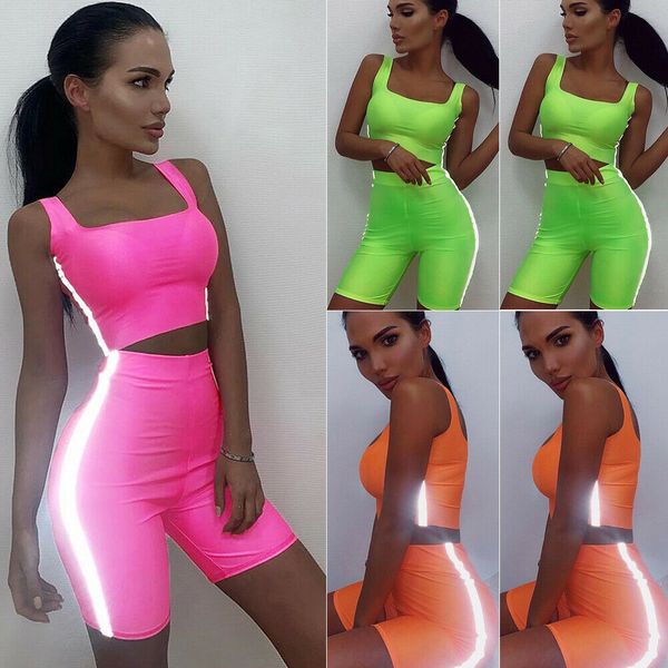 2pcs/set womens sports suit fluorescent reflective crop tank + shorts vest outfit workout tracksuits 4 colors, White
2pcs/set womens sports suit fluorescent reflective crop tank + shorts vest outfit workout tracksuits 4 colors, White