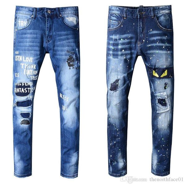 brand new mens jeans distressed ripped biker jeans slim fit motorcycle biker denim jeans 2019 fashion designer pants, Blue
brand new mens jeans distressed ripped biker jeans slim fit motorcycle biker denim jeans 2019 fashion designer pants, Blue