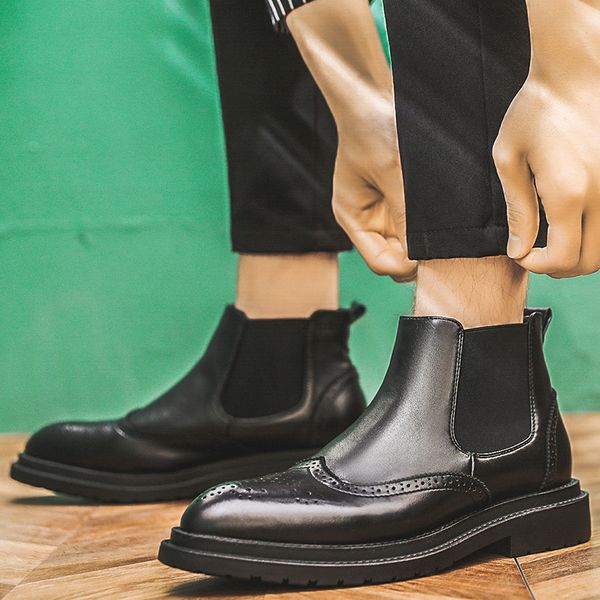 men's british fashion carved brogue pointed leather boots men business casual shoes boots loafer shoes men short booties, Black
men's british fashion carved brogue pointed leather boots men business casual shoes boots loafer shoes men short booties, Black