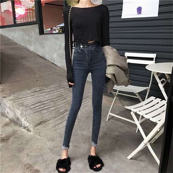 real s2020 new fashion retro high waist skinny jeans wild was thin feet pencil pants casual stretch nine points jeans, Blue
real s2020 new fashion retro high waist skinny jeans wild was thin feet pencil pants casual stretch nine points jeans, Blue