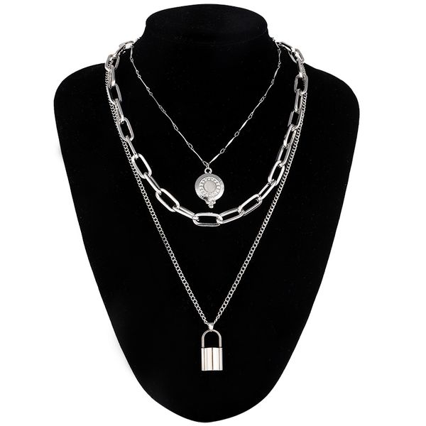 multilayer lock chain necklace punk chain silver pendant necklace women fashion goth jewelry gift, Golden;silver
multilayer lock chain necklace punk chain silver pendant necklace women fashion goth jewelry gift, Golden;silver