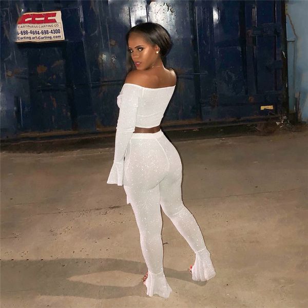 wholesale-two piece set tracksuits women off shoulder long sleeve crop elastic high waist flare pants party outfits blue tracksuit, Gray
wholesale-two piece set tracksuits women off shoulder long sleeve crop elastic high waist flare pants party outfits blue tracksuit, Gray