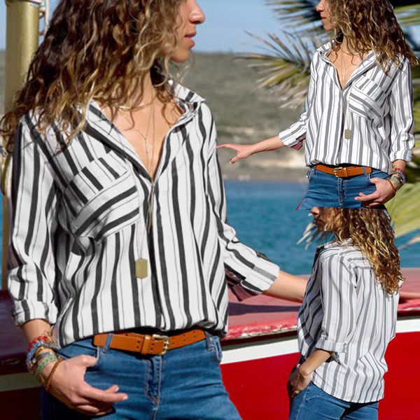 womens summer casual long sleeve color block stripe button print shirts blouse blusas mujer de moda #20, White
womens summer casual long sleeve color block stripe button print shirts blouse blusas mujer de moda #20, White