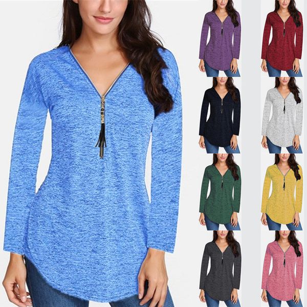 women t shirt casual zipper long sleeve pullover t-shirt tees fashion v-neck blouses blusas plus size apparel tee, White
women t shirt casual zipper long sleeve pullover t-shirt tees fashion v-neck blouses blusas plus size apparel tee, White