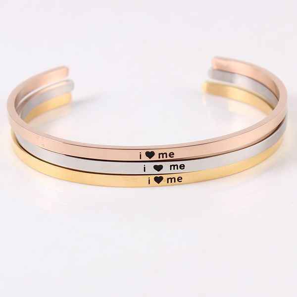 new stainless steel bangle engraved ''i love me'' positive inspirational quote handmade cuff mantra bracelets for women, Black
new stainless steel bangle engraved ''i love me'' positive inspirational quote handmade cuff mantra bracelets for women, Black