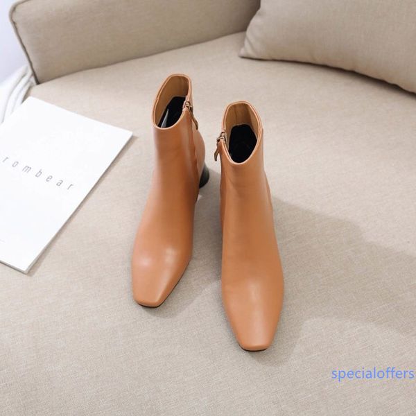 designer shoes women shoes fashion designer chunky heel boots luxury designer women boots zipper boots winter square toe booties, Black