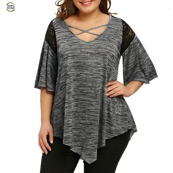size big flare sleeve tunic asymmetrical blouse shirt women patchwork v-neck half sleeve lace panel womens plus size, White
size big flare sleeve tunic asymmetrical blouse shirt women patchwork v-neck half sleeve lace panel womens plus size, White