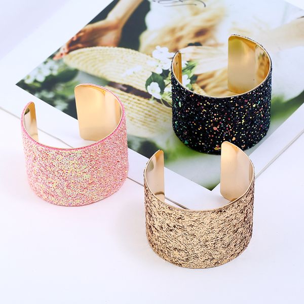 wholesale- fashion ins luxury designer geometric glittering sequins adjustable open cuff bangle bracelet for woman, Black
wholesale- fashion ins luxury designer geometric glittering sequins adjustable open cuff bangle bracelet for woman, Black
