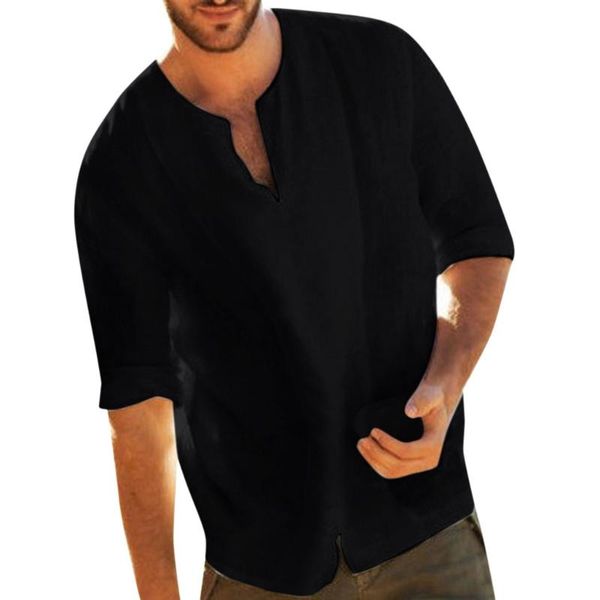 men's shirts casual cotton linen solid three quarter men shirt v neck pullover mens clothing summer spring, White;black
men's shirts casual cotton linen solid three quarter men shirt v neck pullover mens clothing summer spring, White;black