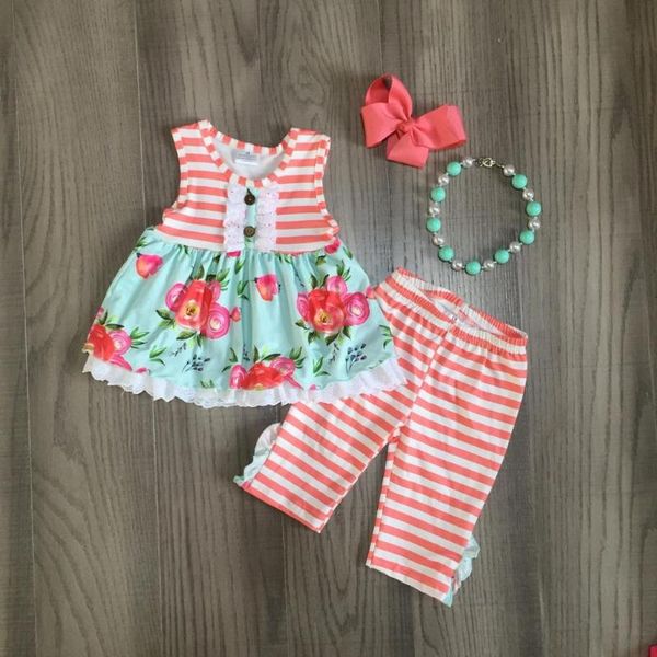 spring/summer coral mint floral flower stripe capris baby girls sleeveless clothes cotton ruffles boutique set match accessories, White
spring/summer coral mint floral flower stripe capris baby girls sleeveless clothes cotton ruffles boutique set match accessories, White