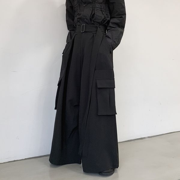 male streetwear hip hop punk gothic harem belt trousers kimono straight skirt pants men japan loose casual wide leg cargo pants, Black
male streetwear hip hop punk gothic harem belt trousers kimono straight skirt pants men japan loose casual wide leg cargo pants, Black