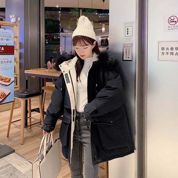 workwear coat women's mid-length winter 2019 new style korean-style college style large fur collar casual loose-fit cotton-padde, Blue;black
workwear coat women's mid-length winter 2019 new style korean-style college style large fur collar casual loose-fit cotton-padde, Blue;black