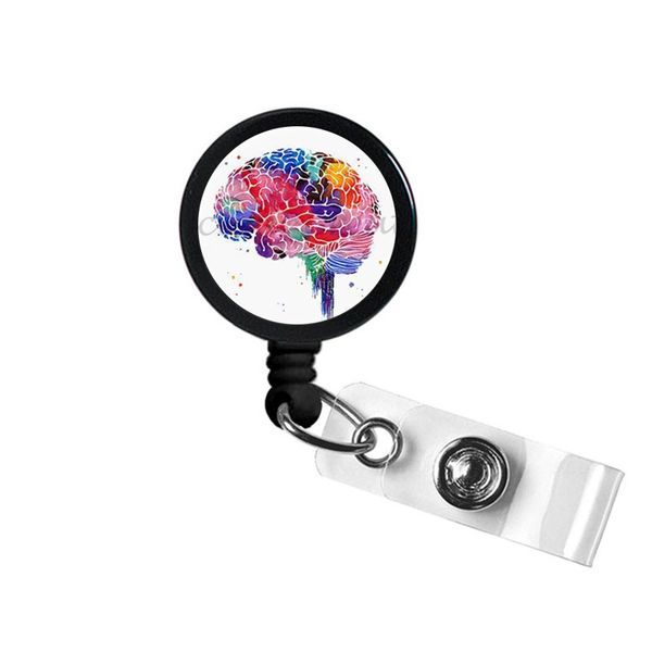 brain activity art neuro id badge reel holder clip holder retractable rt nurses pulmonary brain, Silver 
brain activity art neuro id badge reel holder clip holder retractable rt nurses pulmonary brain, Silver