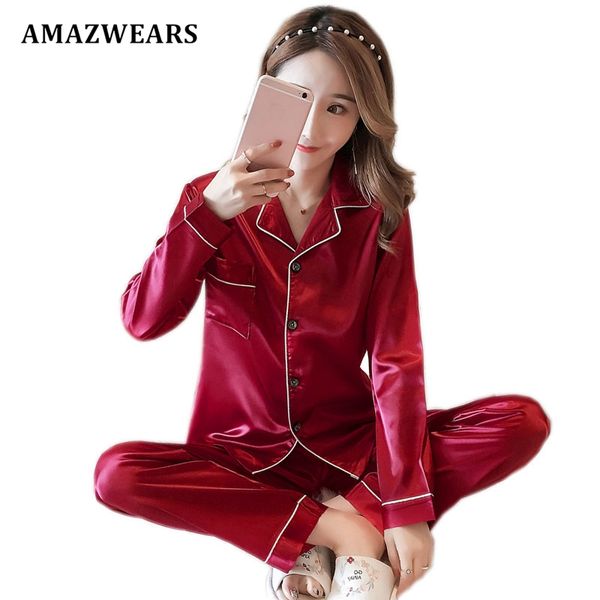 women pajama silk sets autumn silk pajamas long sleeve sleepwear roupa de noite das mulheres, Blue;gray
women pajama silk sets autumn silk pajamas long sleeve sleepwear roupa de noite das mulheres, Blue;gray