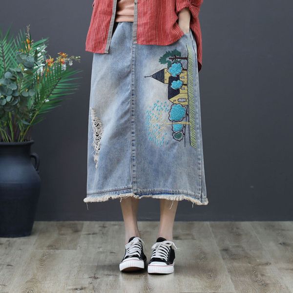 qpfjqd women denim skirts embroidery ripped holes casual loose embroidered female vintage skirt cotton elastic waist, Black
qpfjqd women denim skirts embroidery ripped holes casual loose embroidered female vintage skirt cotton elastic waist, Black