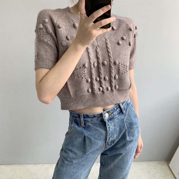 j298 new chic short design cute ball hollow out v neck short sleeve wool blends sweater janpense sylish sweet knitted, White;black
j298 new chic short design cute ball hollow out v neck short sleeve wool blends sweater janpense sylish sweet knitted, White;black