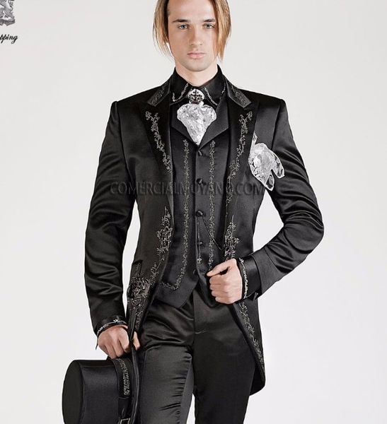fashion one button black embroidery groom tuxedos peak lapel men suits 3 pieces wedding prom blazer (jacket+pants+vest) w491, Black;gray
fashion one button black embroidery groom tuxedos peak lapel men suits 3 pieces wedding prom blazer (jacket+pants+vest) w491, Black;gray
