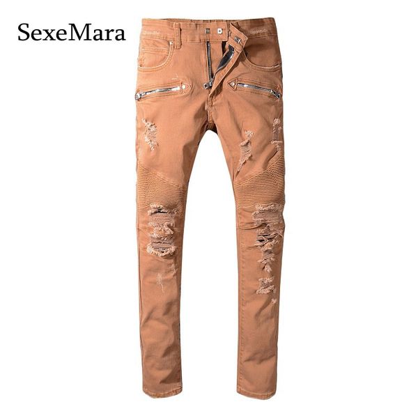 2019 sexemara new style france men ribbed destroy patches stretch pants moto biker brown jeans slim pants, Blue
2019 sexemara new style france men ribbed destroy patches stretch pants moto biker brown jeans slim pants, Blue