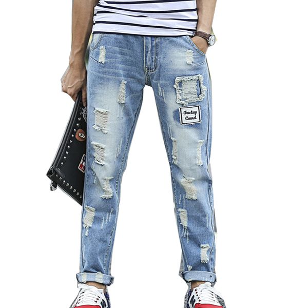2016 spring and summer men's slim straight jeans male cats should be holes korean fashion casual men's jeans 51, Blue
2016 spring and summer men's slim straight jeans male cats should be holes korean fashion casual men's jeans 51, Blue