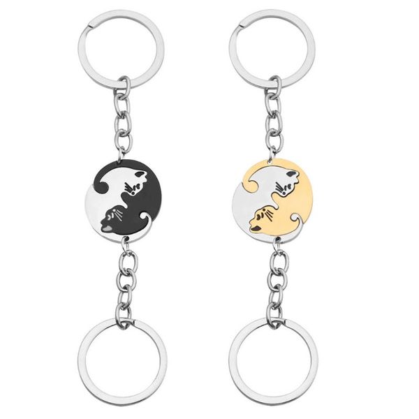 2pcs titanium steel black white cat couples yin yang matching puzzle keychain, Silver
2pcs titanium steel black white cat couples yin yang matching puzzle keychain, Silver