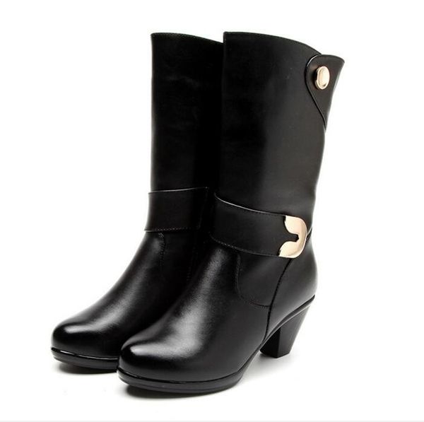 spring autumn women new fashion rain high knee length black cowhide boots shoes waterproof wellies 5 sizes