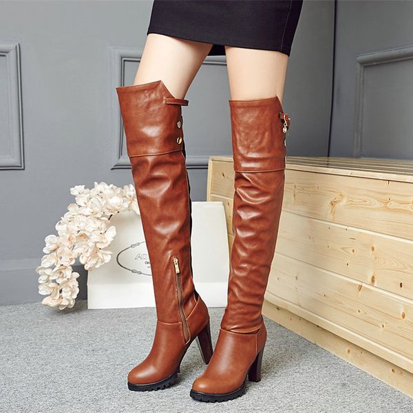 ladies pu leather knee high boots square high heel fashion boots platform zipper winter women shoes brown red, Black
ladies pu leather knee high boots square high heel fashion boots platform zipper winter women shoes brown red, Black
