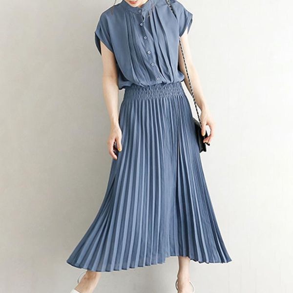 solid color pleaed long dress women summer short sleeve ankle-length korean japanese causal plain dress vestidos preppy style, Black;gray
solid color pleaed long dress women summer short sleeve ankle-length korean japanese causal plain dress vestidos preppy style, Black;gray