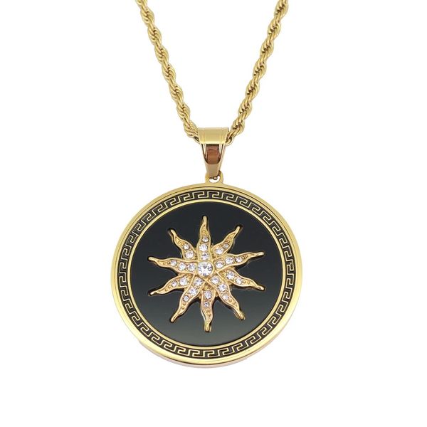 hip hop sun flower diamonds pendant necklaces for men women western retro luxury necklace stainless steel cuban chains dog tag jewelry, Silver
hip hop sun flower diamonds pendant necklaces for men women western retro luxury necklace stainless steel cuban chains dog tag jewelry, Silver